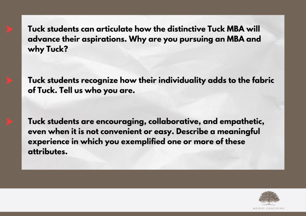 Tuck MBA Essays 2022-2023 — Dartmouth Tuck MBA Essay Prompts